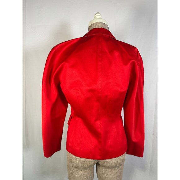 Vintage Escada Germany 80’s Scarlet Red Silky Cotton Fitted Blazer Jacket Sz S - Picture 3 of 16
